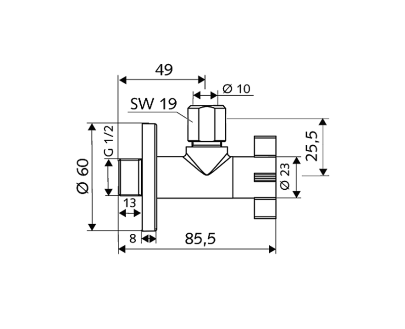SCHELL 4Wing Stūra ventīlis 1/2 x 3/8(10), hromēts 053930699