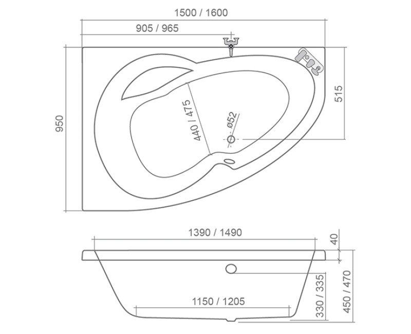 Roltechnik Vanna HARMONIA 150x95 cm