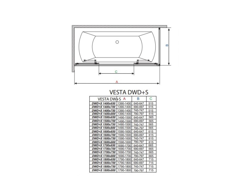 Radaway Душевая шторка с раздвижной дверью Vesta DWD+S 150x75 cm
