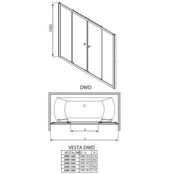 Radaway Шторка на ванну с раздвижной дверью Vesta DWD 170 cm