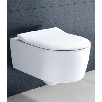 Piekaramais tualetes pods Villeroy & Boch Avento Rimless, ar Soft Close/QR vāku 370x530 mm, DirectFlush, balts