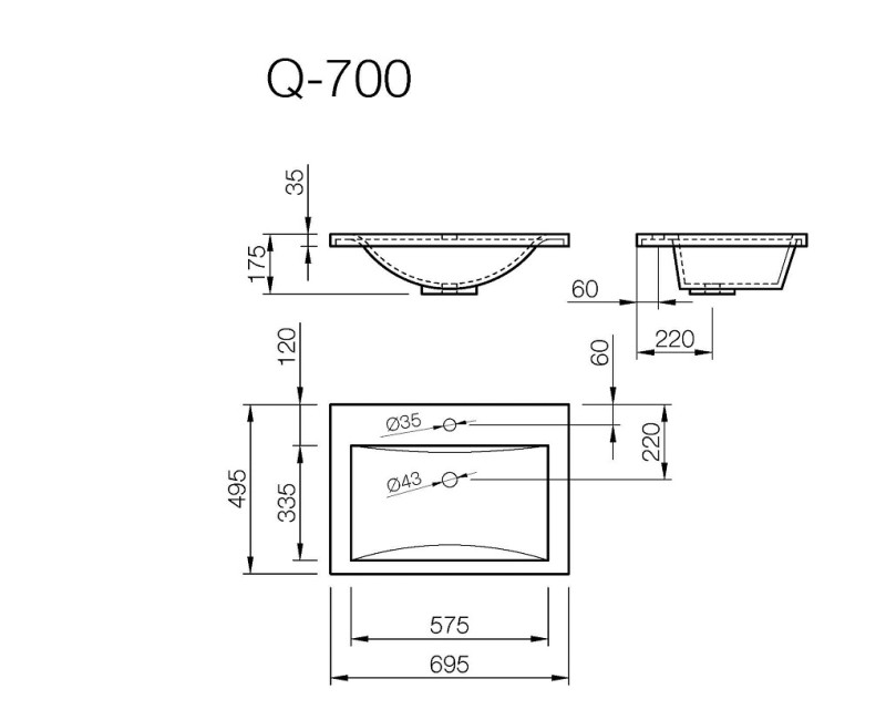 Vispool Akmens masas izlietne Q-700 70x50 cm, balta