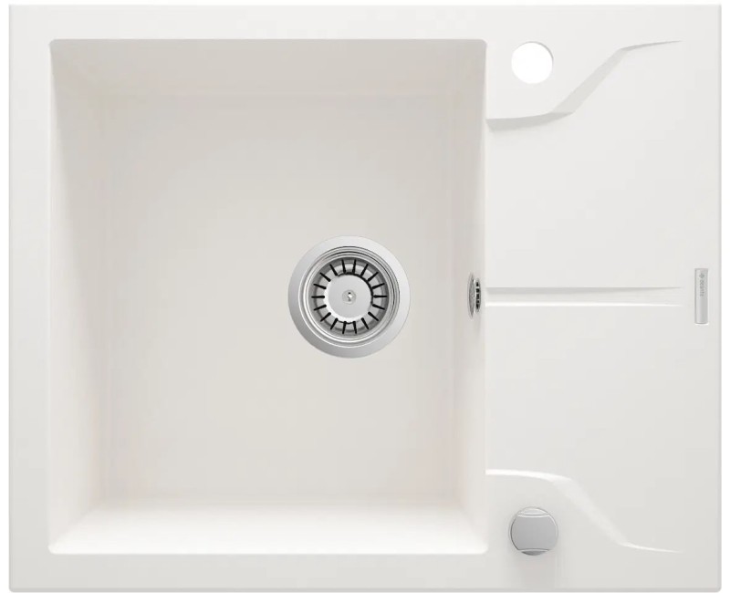 МОЙКА ANDANTE 1-BOWL GRANITE SINK С КОРОТКИМ КРЕНОМ 590x490x194, ALABASTER, С ЭКОНОМИЯ ПРОСТРАНСТВА