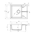 МОЙКА ANDANTE 1-BOWL GRANITE SINK С КОРОТКИМ КРЕНОМ 590x490x194, ALABASTER, С ЭКОНОМИЯ ПРОСТРАНСТВА
