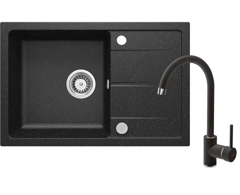 Virtuves izlietnes komplekts Deante Leda (granīta izlietne+maisītājs) GRAPHITE Melna