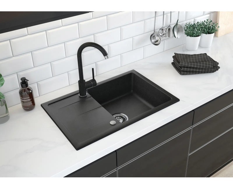 Virtuves izlietnes komplekts Deante Leda (granīta izlietne+maisītājs) GRAPHITE Melna
