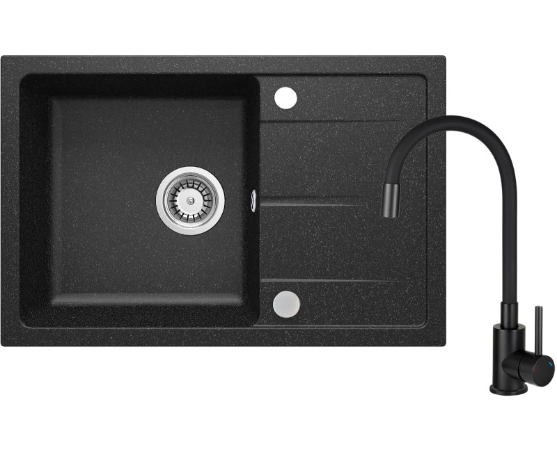 Virtuves izlietnes komplekts Deante Leda (granīta izlietne+maisītājs) GRAPHITE Melna