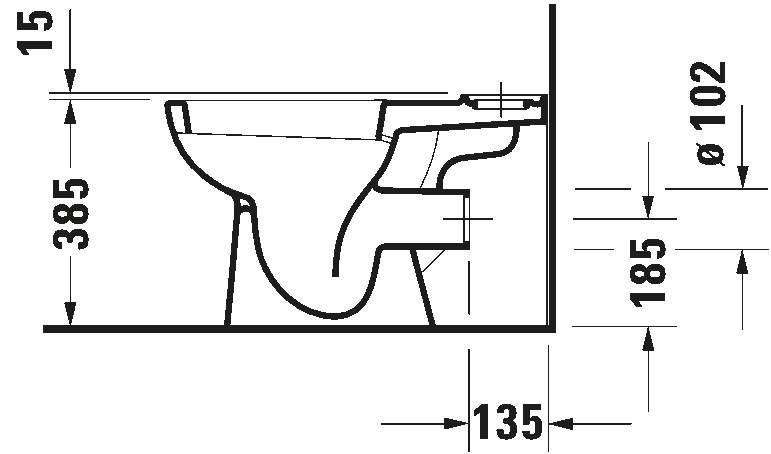 Tualetes pods apakša Duravit D-Code, 355x650 mm, horizontāls izvads, bez vāka, balta